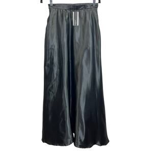 Zanzea Black Satin Long Maxi Skirt A-Line High Waist Flowy Evening Party M